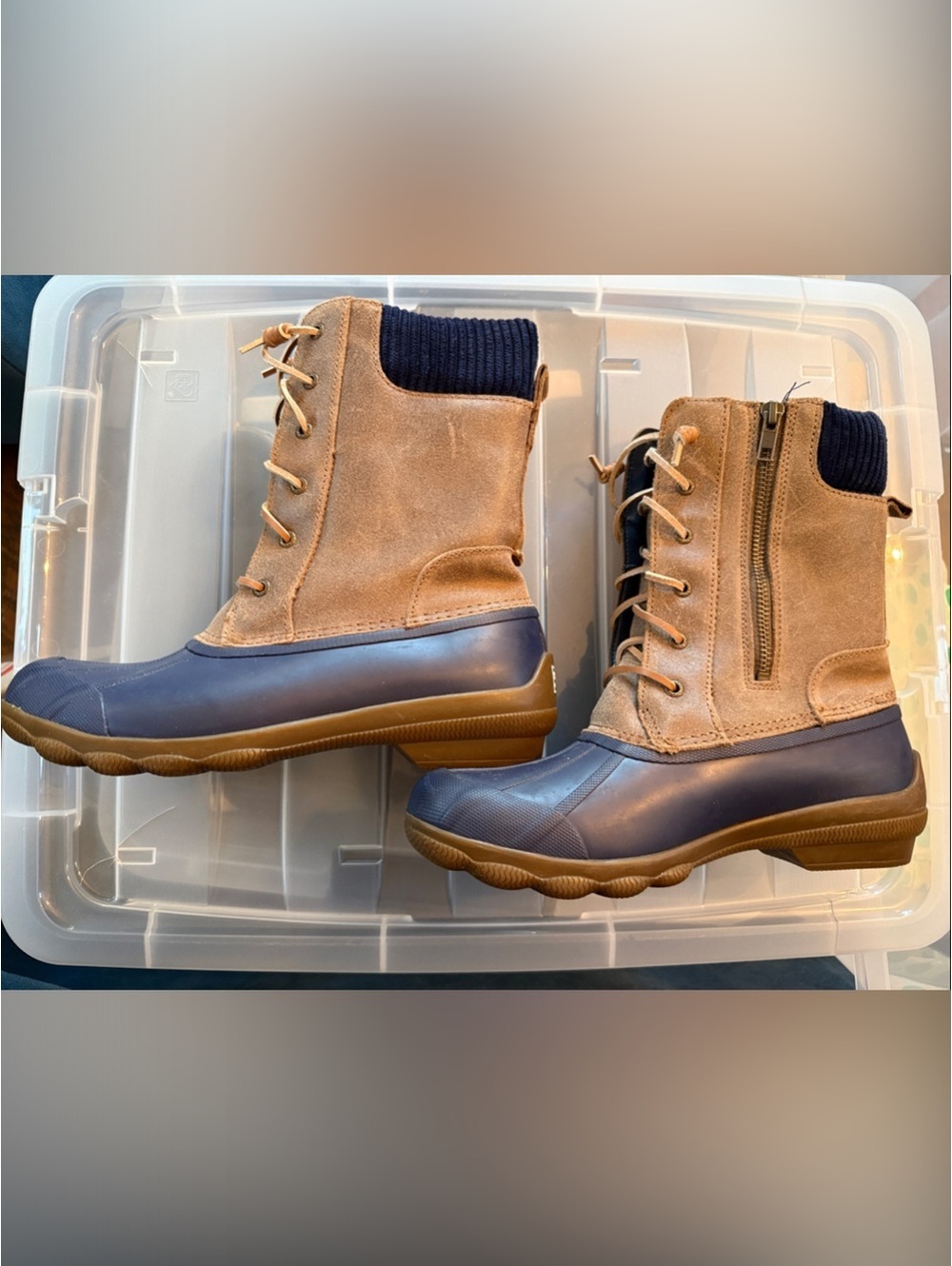 Sperry Navy and Tan Lace-Up Waterproof Winter Ducky Boots